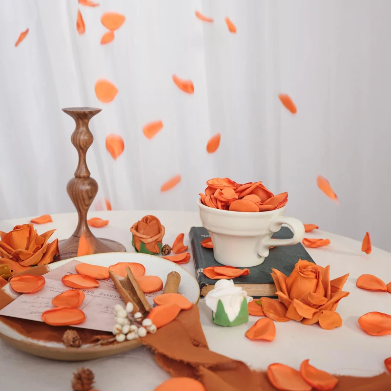 100pcs/bag Orange Silk Satin Rose Petals Artfical Flowers Wedding Decor Throwing Petals Marriage Accessories image 4