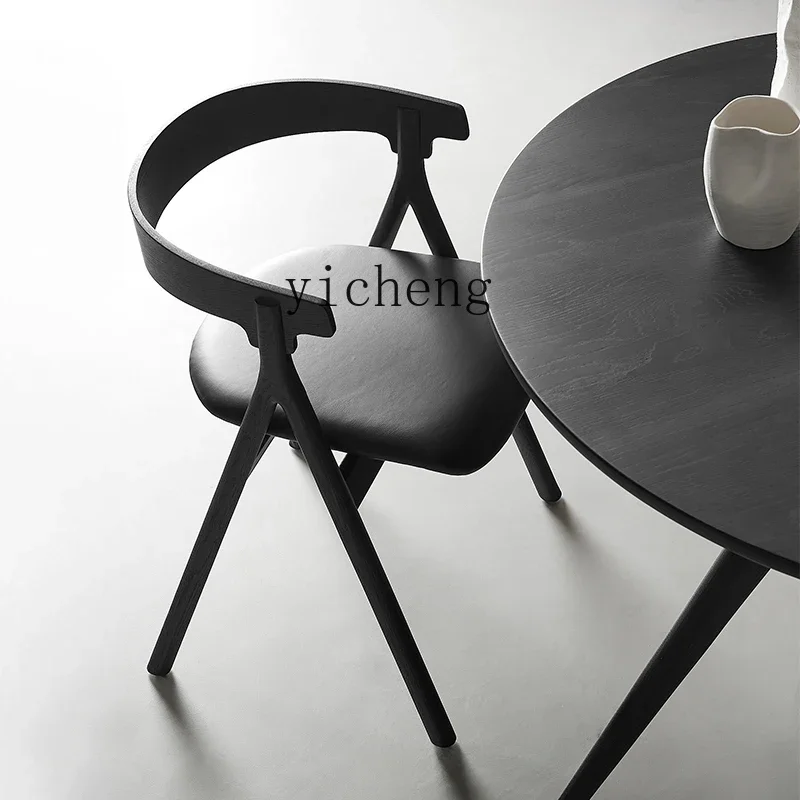 b3 Solid Wood Home Backrest High-Grade Light Luxury Nordic Leather Designer Chair