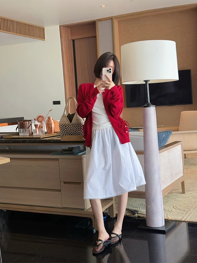 

Красный вязаный свитер с двойной молнией из 100% шерсти Forniyoyo для Нового года, женский модный свитер с двойной молнией и эффектом распахивающихся дверей