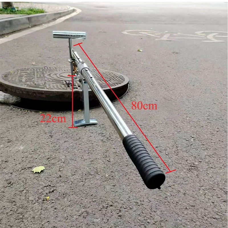 Stainless Steel Manhole Cover Lifting Pry Hook Labor-Saving Manhole Lid Puller Tool with Support Bracket Non-Slip Handle