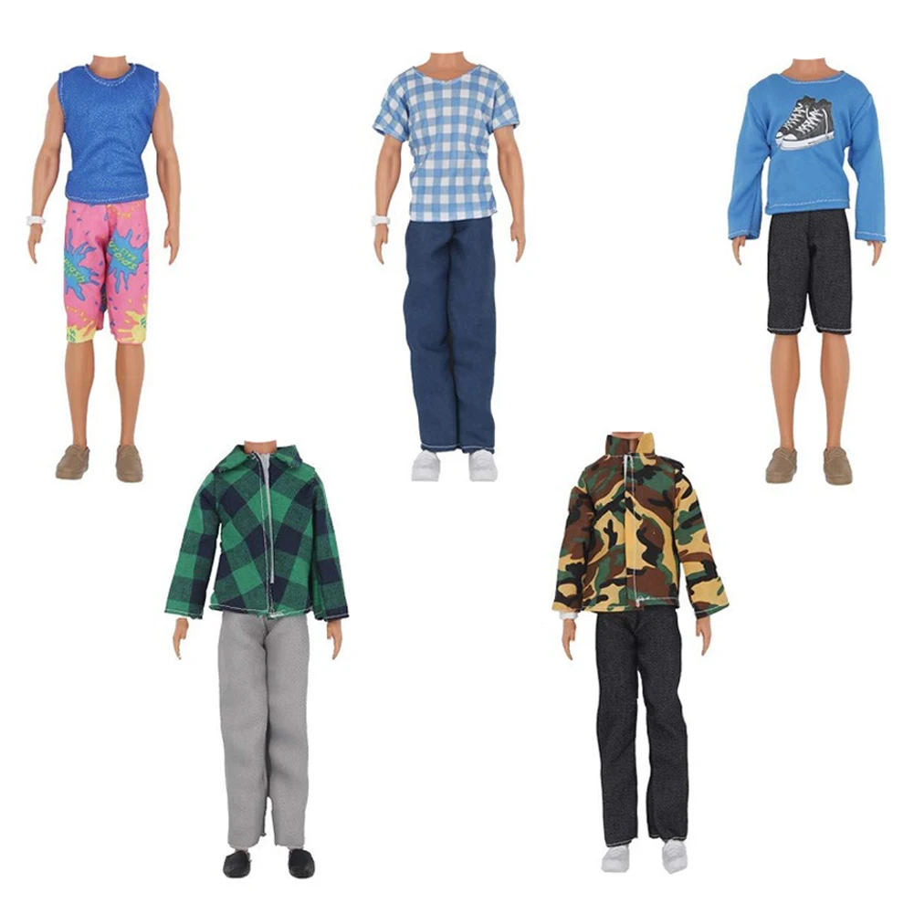 Conjunto de roupas cor aleatória para Ken Doll, camisa, calças, mini óculos, bicicleta, boneca Barbie, namorado, príncipe, roupas, 26pcs