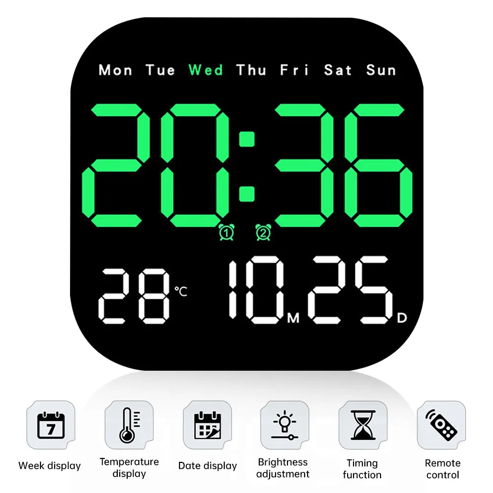 

Digital Wall Clocks Temperature Date Week Display Electronic Table Clock With Remote Control 12/24H Wall-mounted LED Alarm Clock