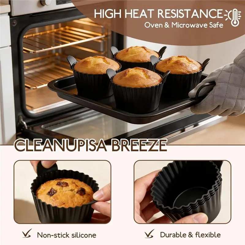A26F-Reusable Silicone Mould Set-9 X 5Cm For Muffin Making, Includes 6 Air Fryer Compatible Molds For Baking Cakes& Eggs Pastry
