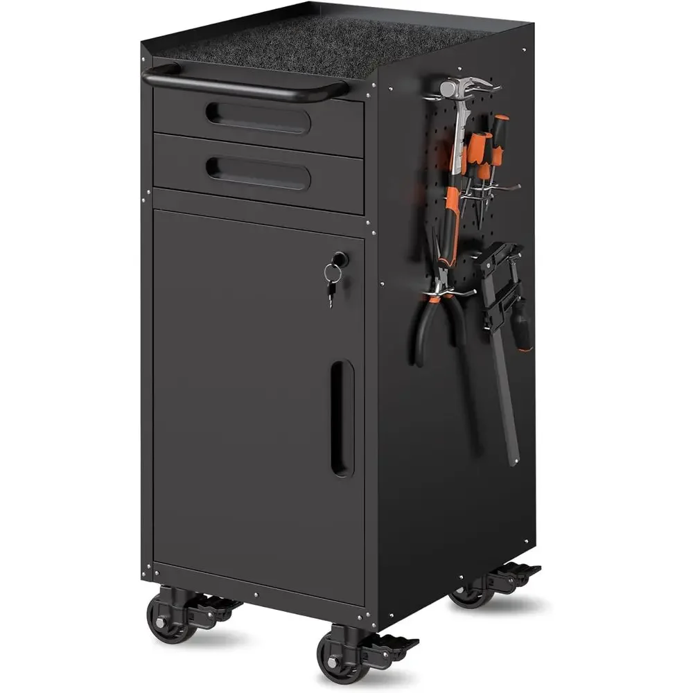 

Metal Mobile Tool Storage Cabinet with 1 Locking Door and 2 Ders,Black Heavy Duty Rolling Tool Cabior Garage,Metal Storage Cabiw