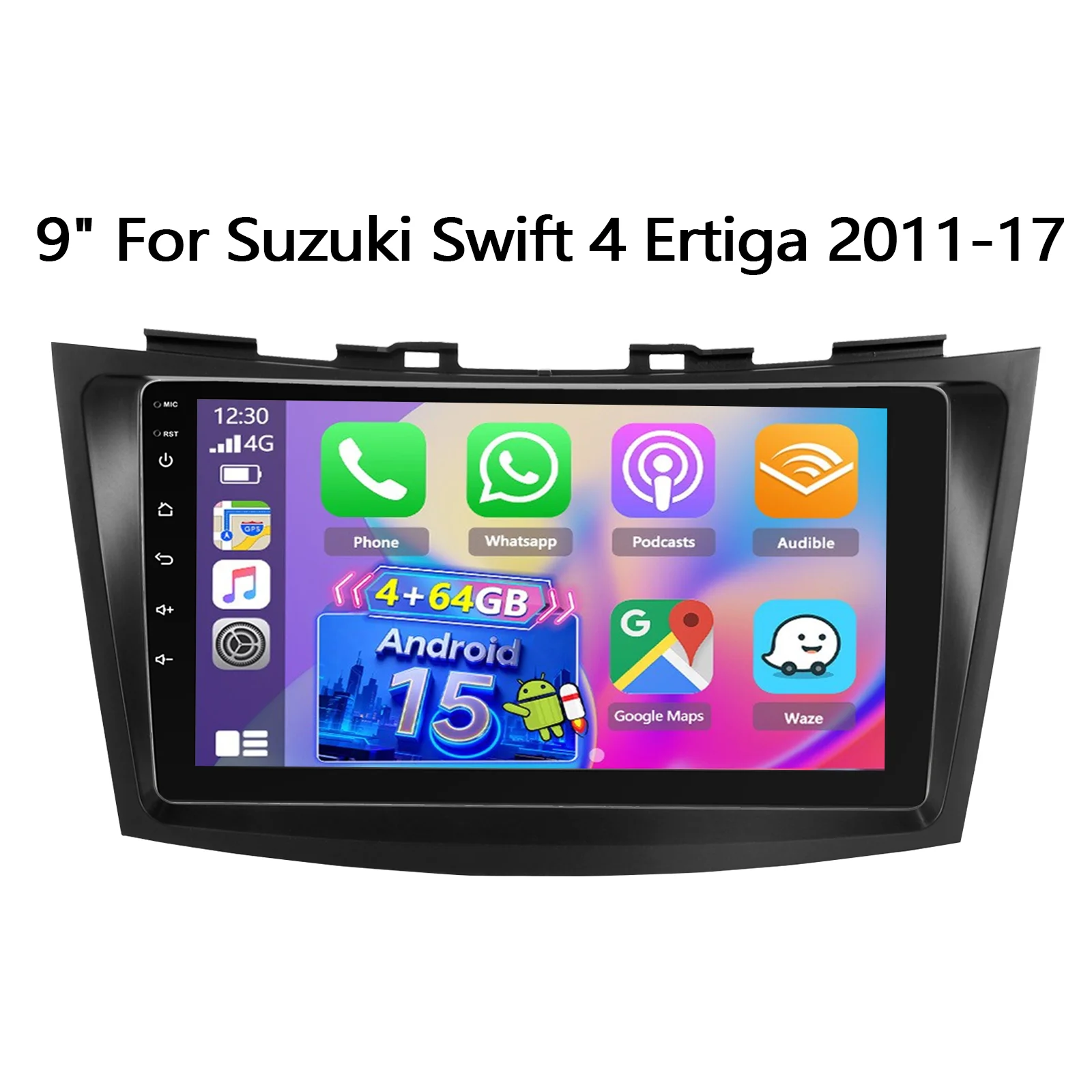 ESSGOO 9 Zoll 4+64G Android 15 Kabelloses Carplay Android Auto für Suzuki Swift IV 4 2011-2017 Autoradio GPS Navigation Bluetooth FM SWC Wifi RDS ASP IPS Touchscreen Mirror Link Multimedia Videoplayer