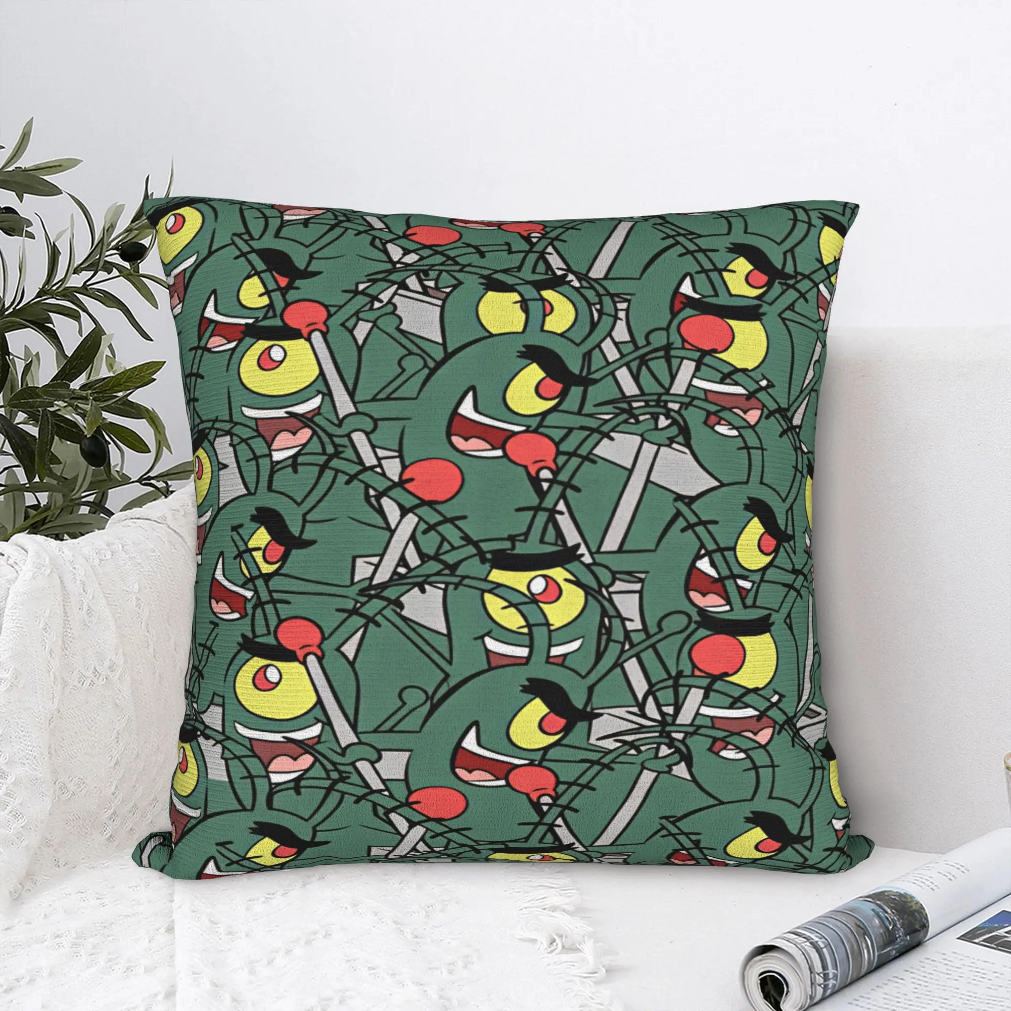 SpongeBobs Plankton  Pillow Case  Cute Funny Pillow Cover Graphic Pillowcases For Sofa Bedroom Home Decor