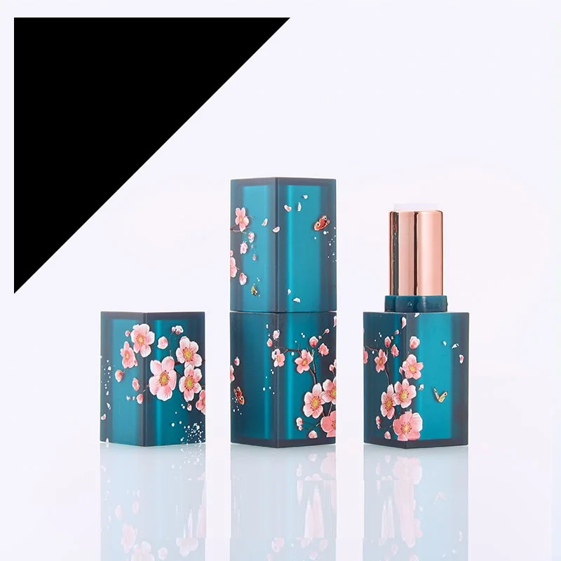 25pcs Empty Lipstick Lip Balm Tube 3ml Square Shape Grinding Texture Matt Green Pattern High Cosmetic Packaging Lipstick Tube