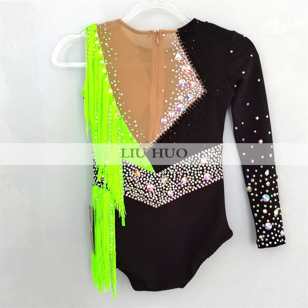 LIUHUO Rhythmic Gymnastics Leotard Aerobics Adult Women Girl Costume Performance Competition Dance Dress Latin Modern Black