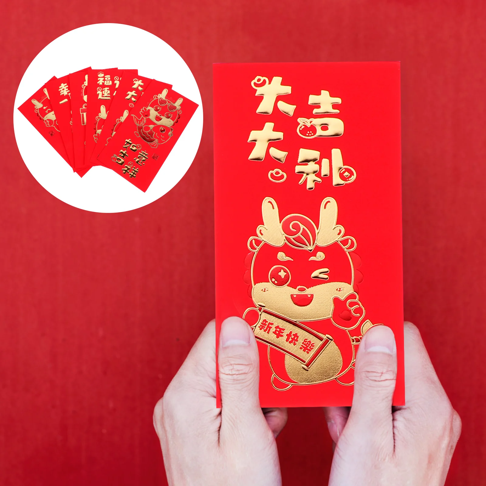 

30pcs Red Envelopes Large Size 100 Yuan Flat Lucky Money Bags Chinese Style Dragon New Year Spring Festival