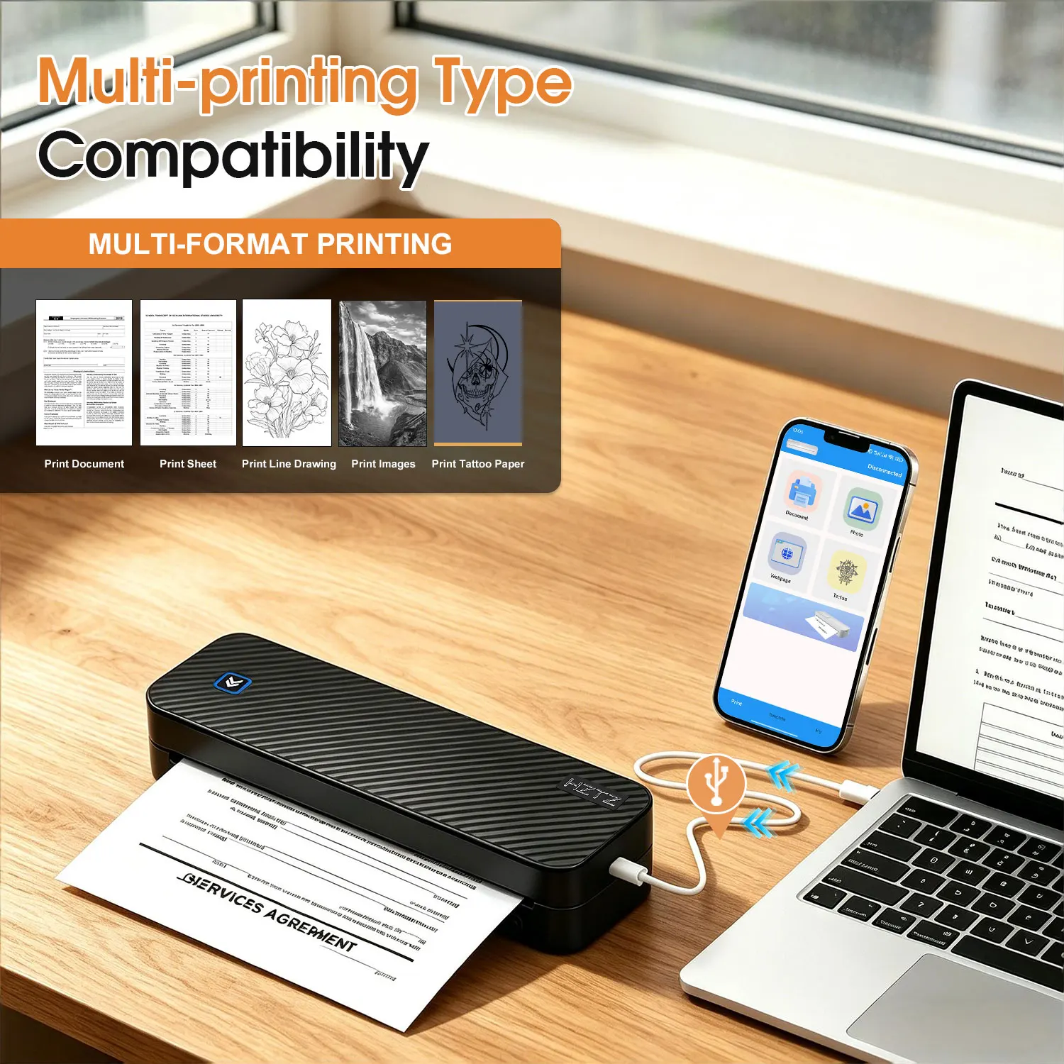 

2"-8.5" Versatile Thermal Printer Wireless Printer for Documents, Art, Tattoos & Everyday Printing