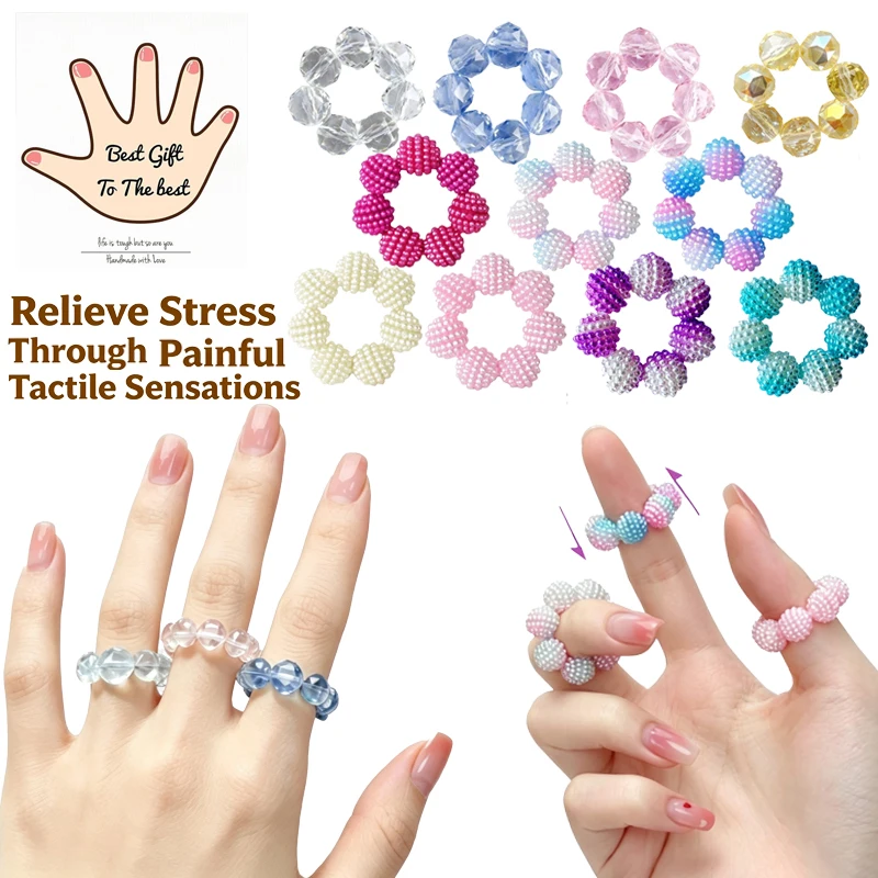 5 Pack Set Crystal Bead Acupressure Finger Massage Ring Sensory Fidget Toy Hand Roller Stress Anxiety Relief for ADHD Autism Toy