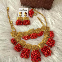Dudo Coral Beads For Nigerian Wedding Gold Plated Dubai Necklace Set 4 Pieces