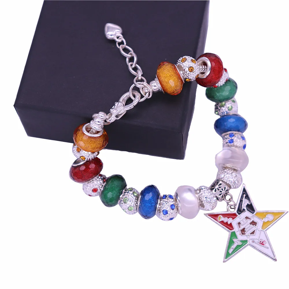 Great Quality Drop Sale European Styles Beads University Women Social Order Eastern Star OES Bracelet With Extender