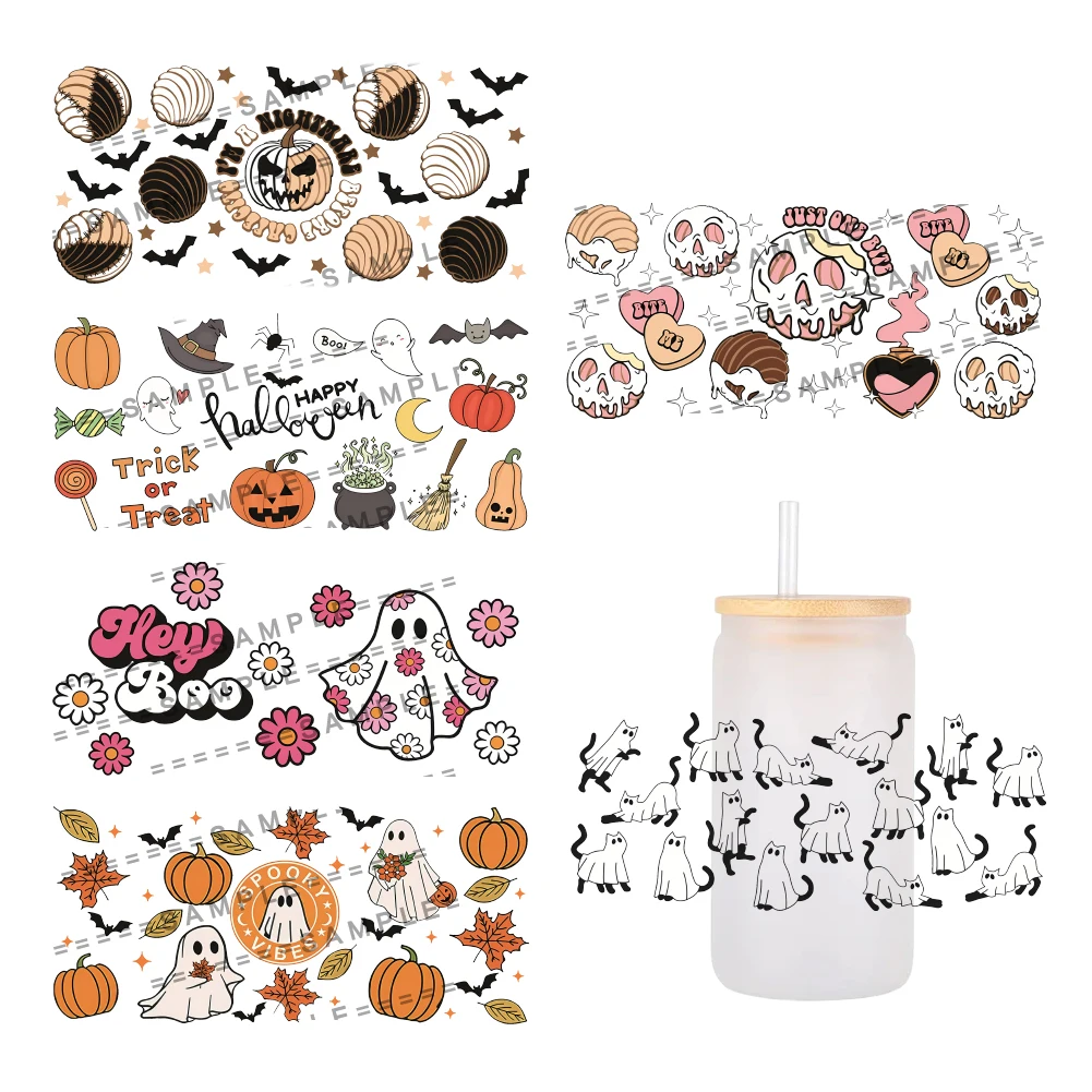 

Halloween horror For Libbey 16oz Can Glass 3D Waterproof UV DTF Coffee Can Wrap Libbey Glass Wrap
