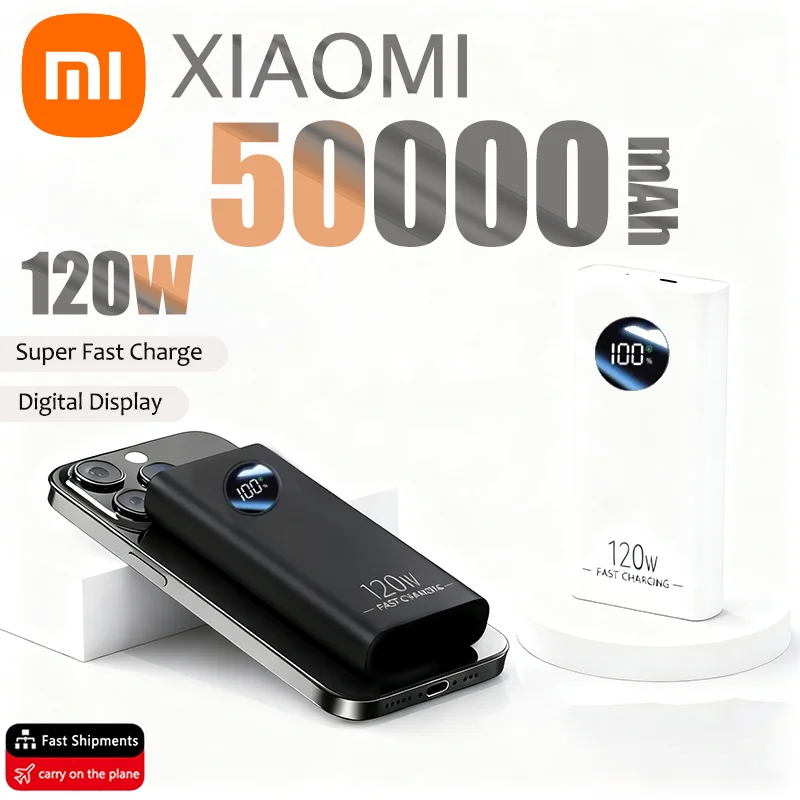 Xiaomi 50000mAh Large Capacity Portable Power Bank 120W Fast Charging Power Bank Thin Battery Charger for IPhone Samsung Huawei