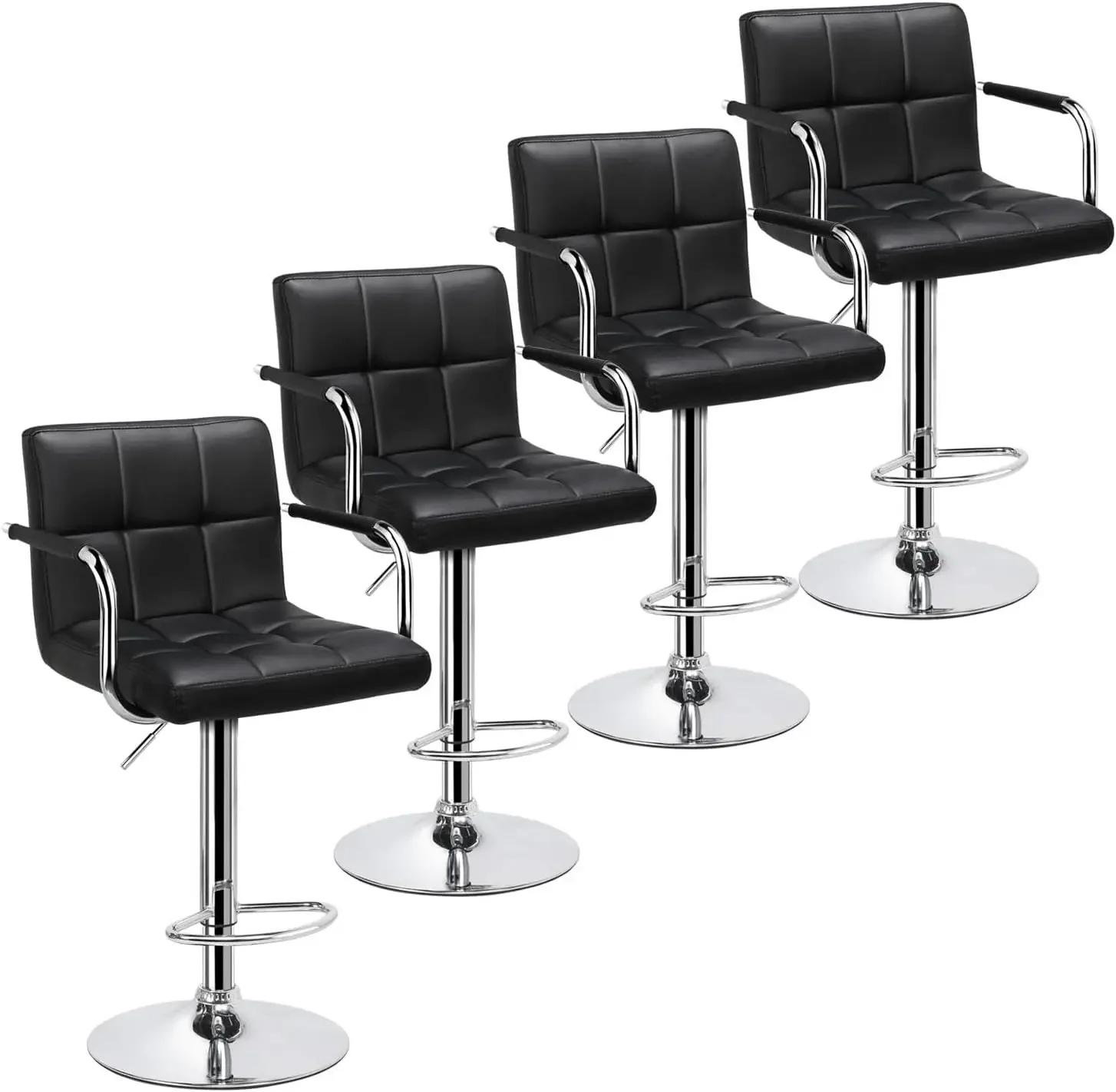 

4pcs Adjustable Bar Stools Kitchen Counter Barstools Bar/Counter Height Stool Chairs PU Leather , Black