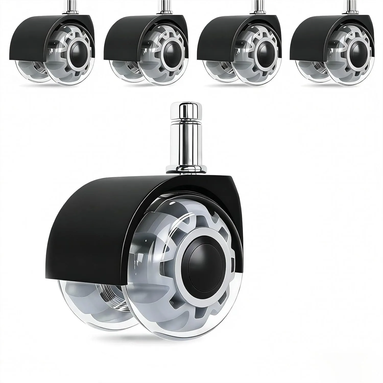 

Office Chair Wheels, Heavy-Duty Casters, 2 Inch Rubber Replacement for Carpet & Hardwood Floors, Universal Fit Set of 5