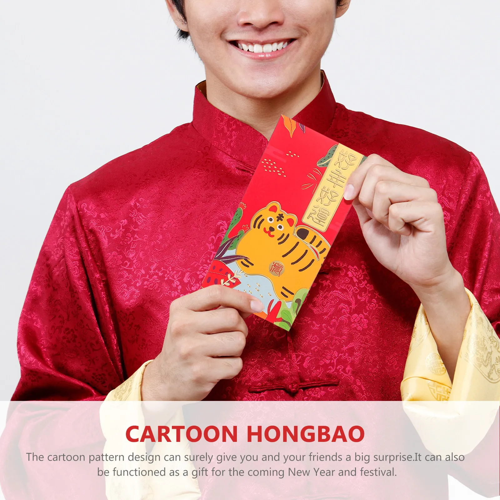 

36 шт. длинных красных конвертов в китайском стиле с мультяшным дизайном зодиакального тигра, для подарков на Новый год и Весенний фестиваль