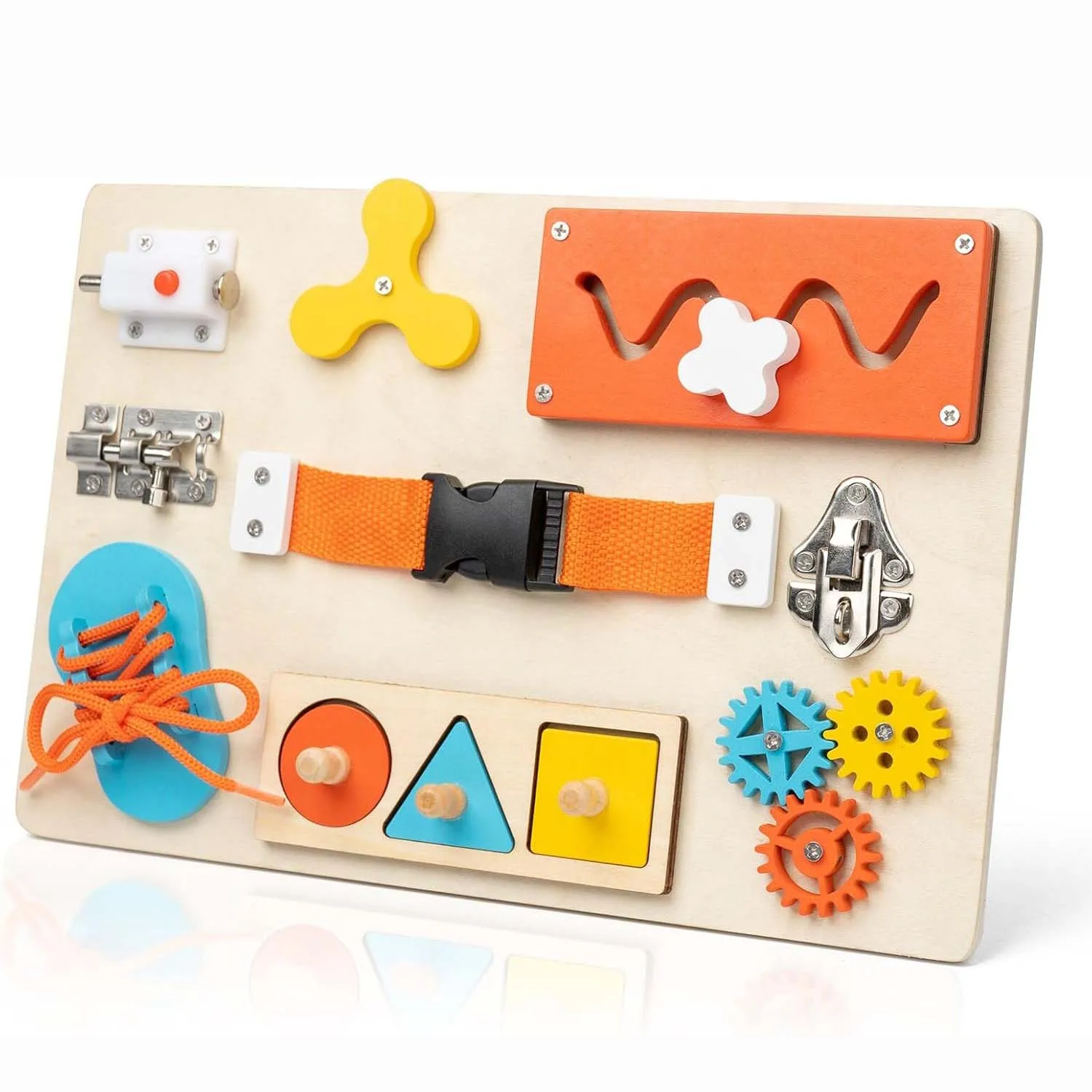 Montessori Busy Board for Toddlers Wooden Activity Sensory Board for Fine Motor Skills Travel Educational Learning Toys for Kid
