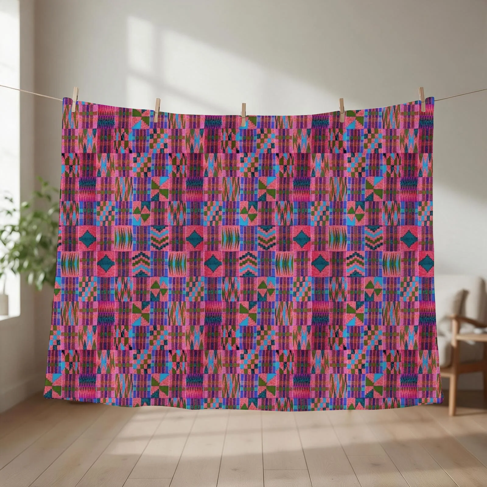 Kente Cloth // Summer Sky & Venetian Red Throw Blanket Vintage Soft Plaid Blankets For Sofas Sofa Quilt Blankets