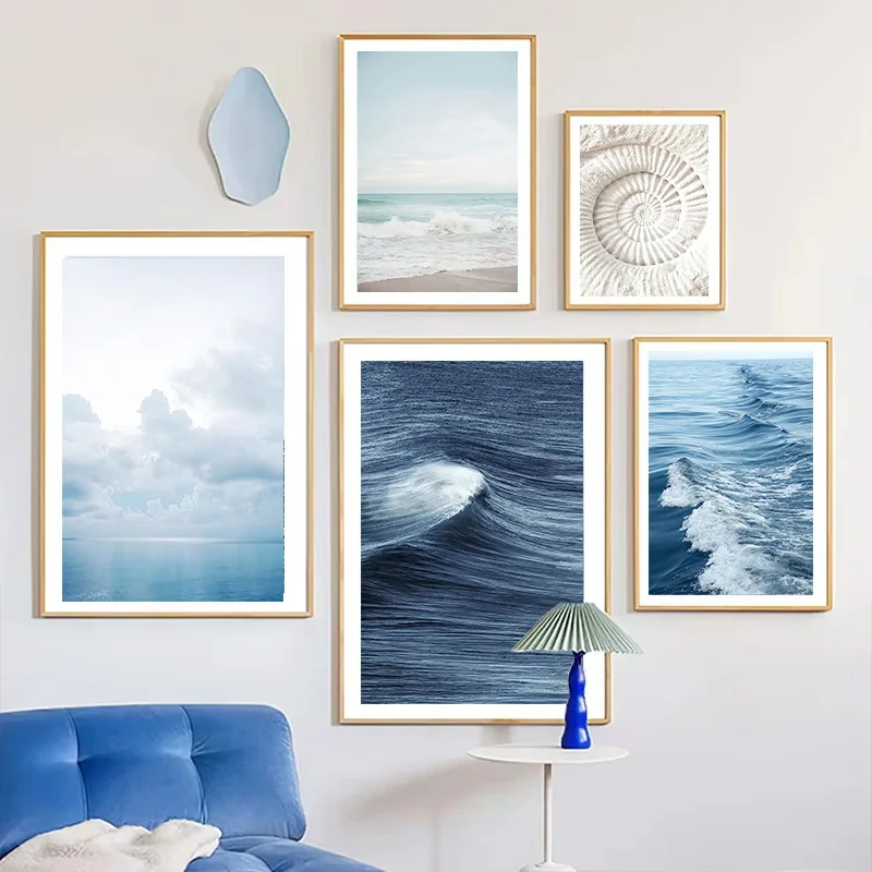 Blue Ocean Waves Beach Canvas Painting Nordic Natural Scenery Print Posters for Modern Living Room Bedroom Wall Art Home Decor