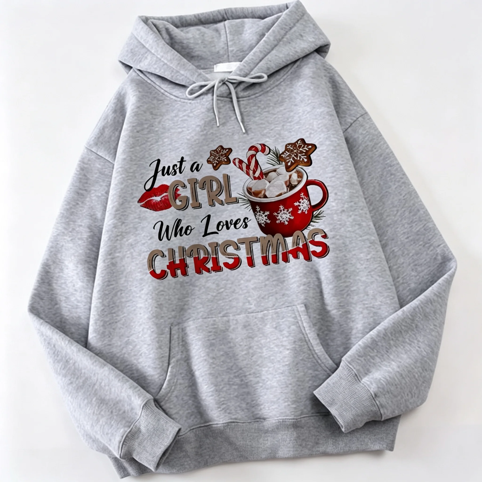 Just A Who Loves Christmas Graphic Hoodies Cozy Holiday Design with Hot Beverage and Snowflakes Sweatshirts Unisex Hoody Clothes