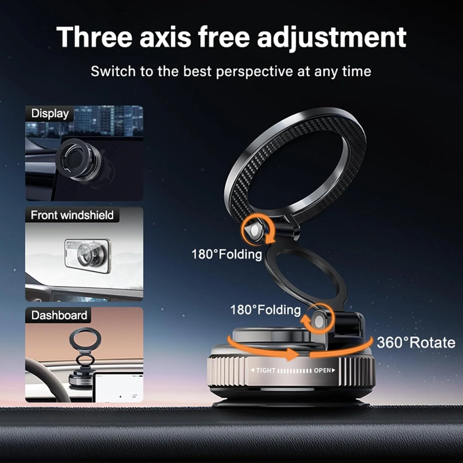 Foldable MagSafe Car Phone Holder Vacuum Suction Cup Mount for iPhone Android