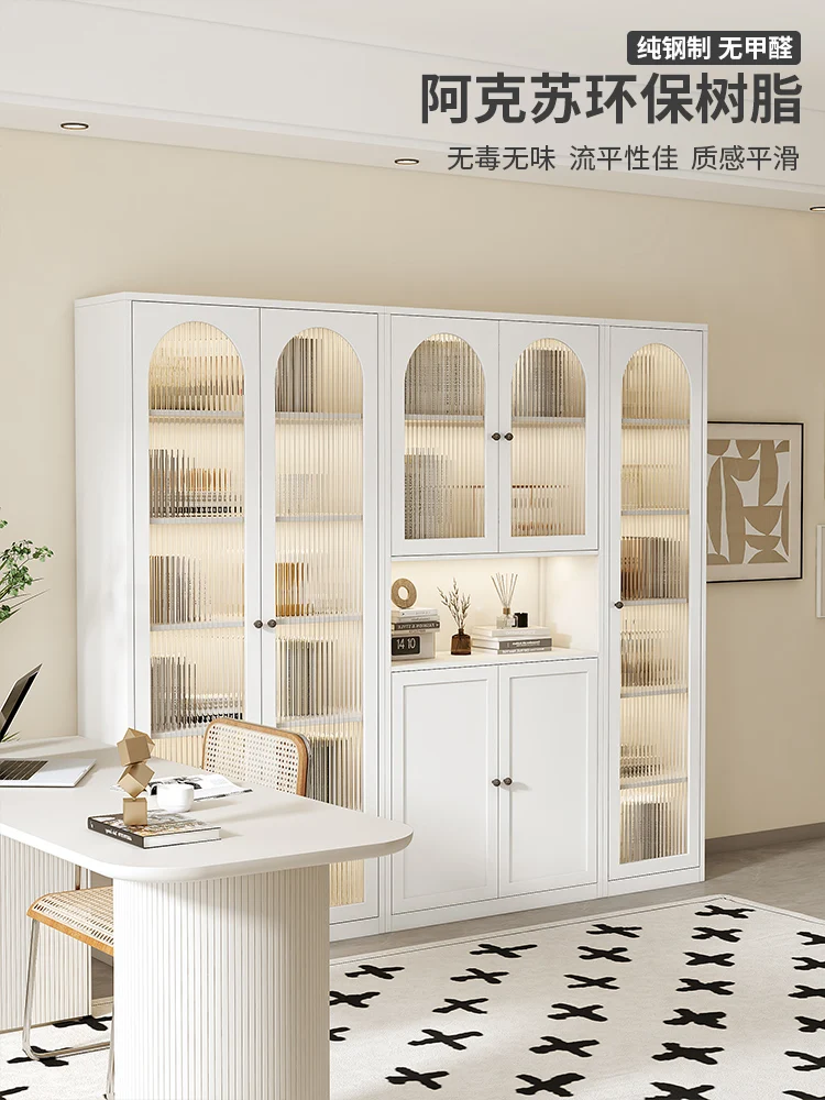 Household steel floor-to-ceiling bookcase with glass door combination cabinet storage cabinet shelf figure display cabinet wroug