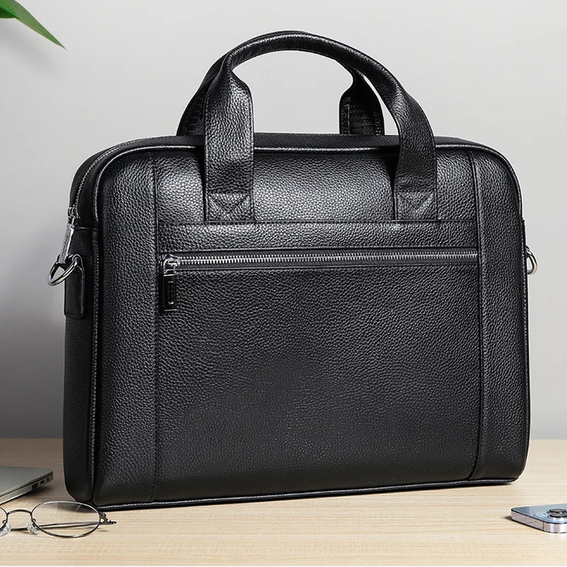 Lässige 14-Zoll-Laptoptasche für Männer weiche Rindsleder handtaschen Echt leder Umhängetasche für männliche schwarze Herren Business-Tragetaschen