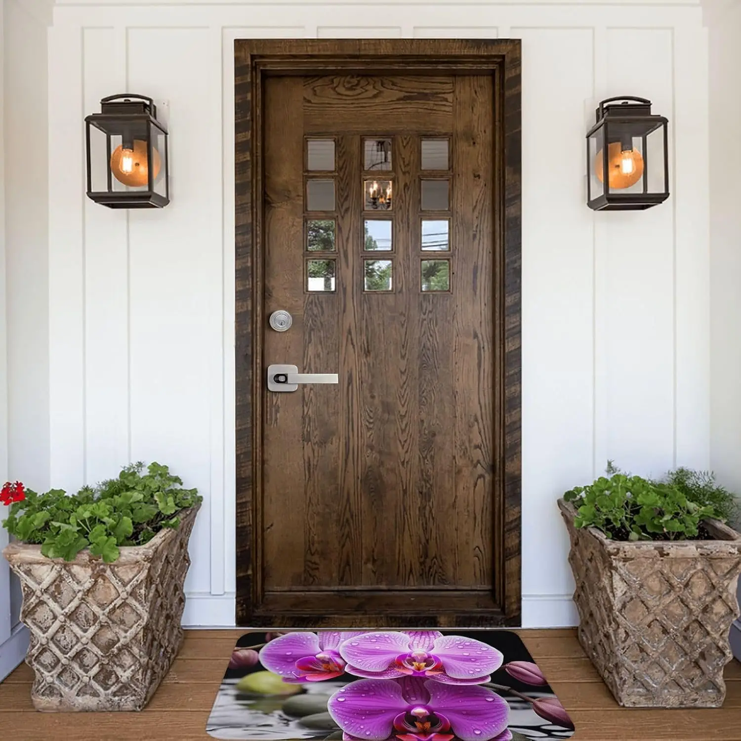 Purple Orchid Flower Door Mat, 3D Butterfly Orchid Floor Mat, Elegant Garden Entrance Rug, Non-slip Washable Bathroom Home Decor