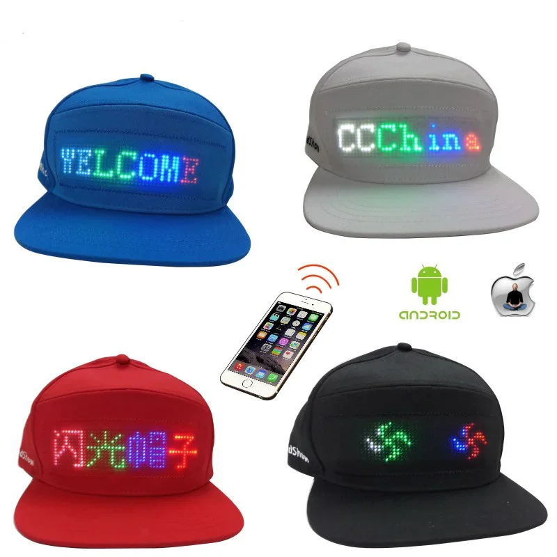 

APP Programmable LED Message Display Hats Luminous Flashing Baseball Cap DIY Messages Scrolling LED Hats And Caps