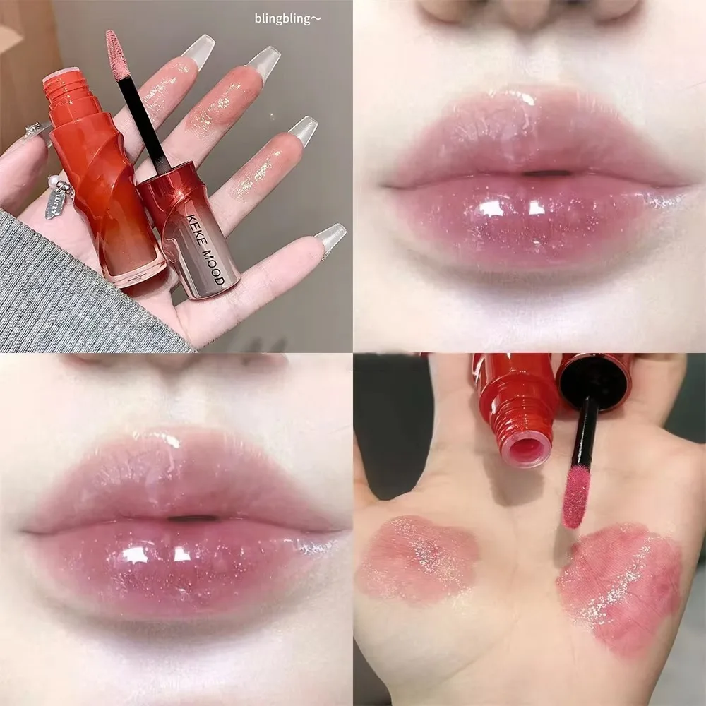 Korean Style Crystal Nude Lip Stain Sheer Nude Glitter Lip Glaze Mirror Finish Gray Glossy Lip Tint