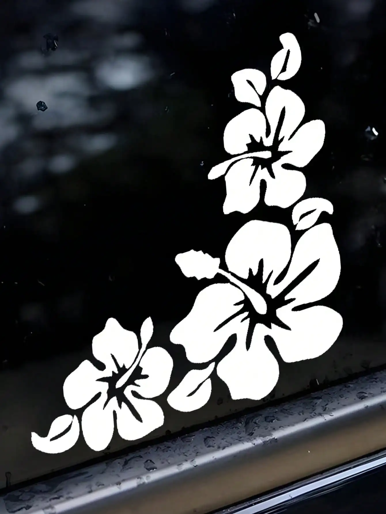 

White Hibiscus Floral Car Window Decal - Tropical Flower Design for Vehicle Decoration