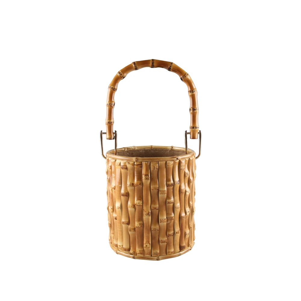 Nilerun New Latest Unique Handmade Hard Natural Bamboo Root Cylindrical Purse Barrel Handbag Bucket Bag for Women