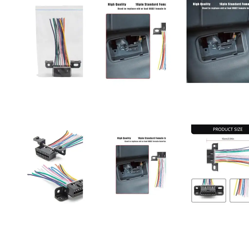 OBDII J1962F OBD2 16 Pin Female Connector Dashboard Port Open Tinned Wire Pigtail Full Cable Harness 3.9''