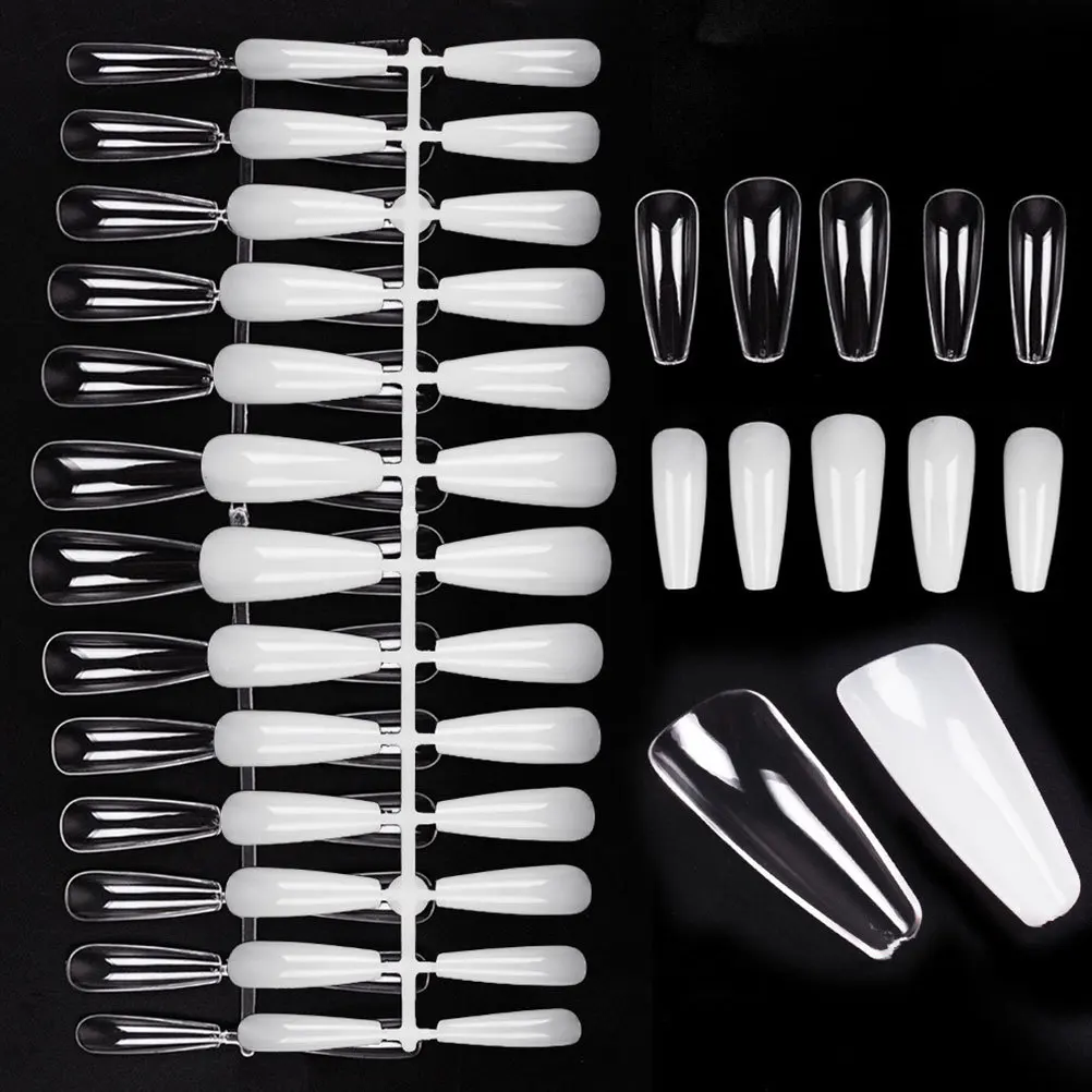 1 مجموعة شفافة مسمار نصائح لون البشرة طويلة الباليه شبه منحرف الأظافر كاذبة للنساء أظافر صناعية عمليات تجميل الأظافر مسمار الفن #1