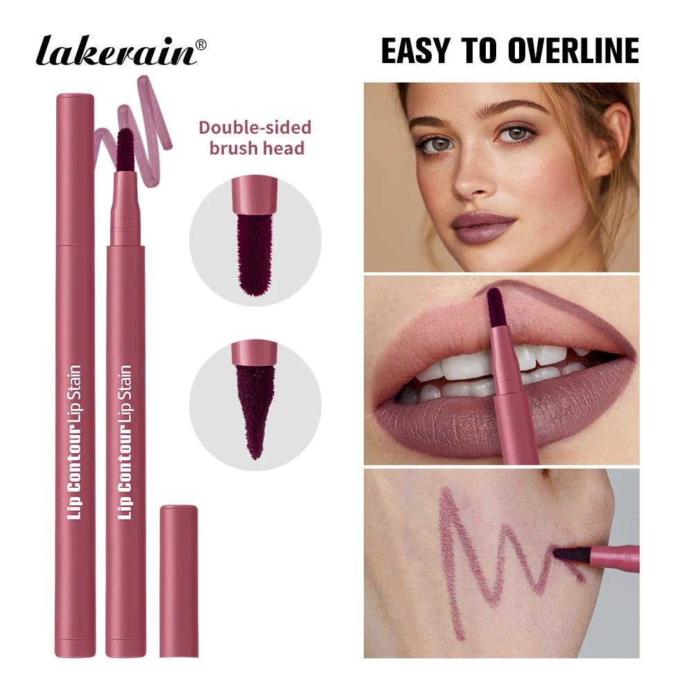 Lakerain Lip Contour Lip Stain Smudge-proof 2 In 1 Lip Stain & Liner Ultra Pigmented Dual-Sided Design Non-Stick Cup Lip Liner