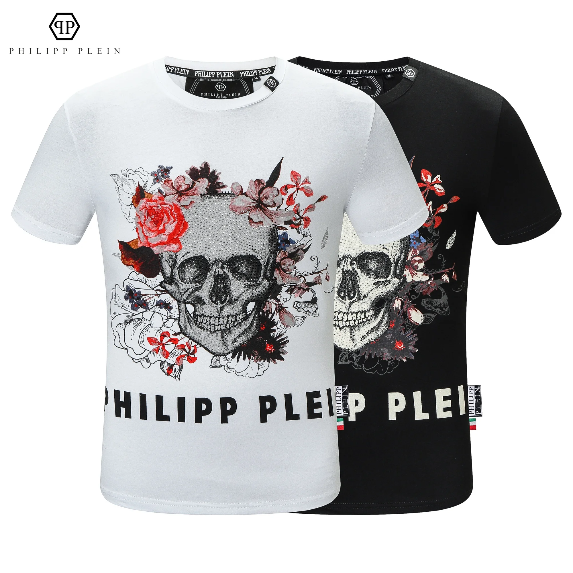 Philip Plein 남녀공용 개성 그래피티 클래식 레트로 패션 스포츠 티셔츠, 여름 힙합 다이아몬드 스컬 크루 티셔츠, 캐주얼 야외 파티, 뉴 트렌드