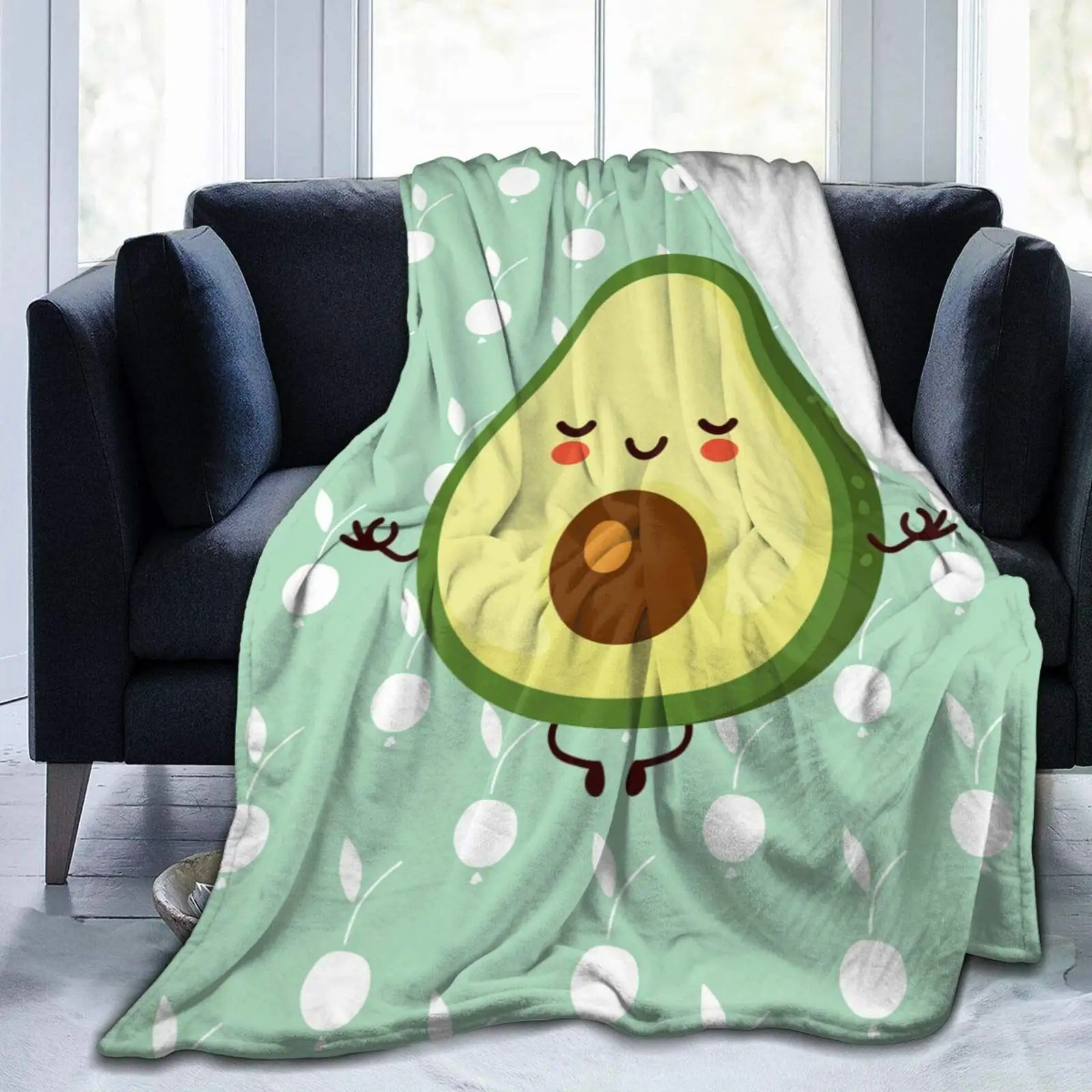 Cute Yoga Avocado Fleece Blanket,Flannel Throw Blanket Ultra Soft Micro Fleece Blanket Bed Couch Living Room 120\