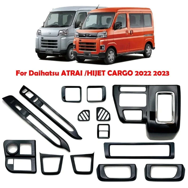 

For Daihatsu ATRAI HIJET CARGO 2022-2023 ABS Black Car Door Handle Window Swtich Gear Shift Panle Front AC Vent Water Cup Cover