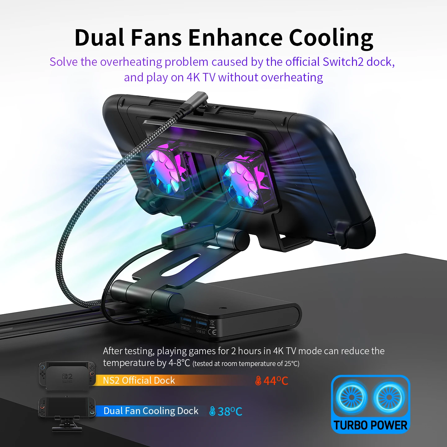 Switch 2 Dock 6-in-1 with Cooling Fan - 4K@60Hz HDMI, 1000Mbps Ethernet,100W Fast Charging Docking Station for Nintendo Switch 2