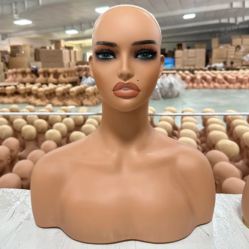 

PVC Female Mannequin Head with Shoulder Dummy Head for Wigs and Necklace Display Makeup Model