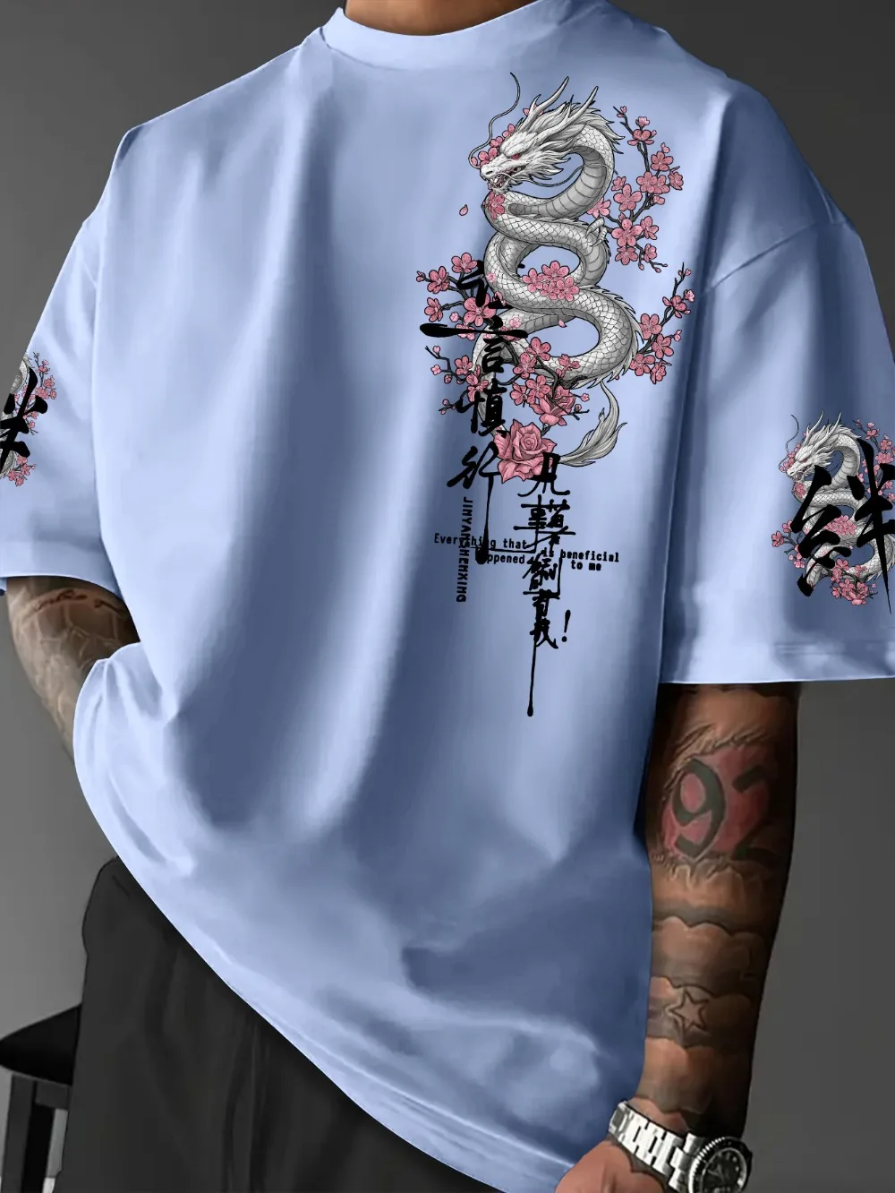 Harajuku Sakura Dragon & Calligraphy 3D-Druck Sport Schnelltrocknend Breatha Herren T-Shirt Outdoor Street Fashion Y2K Eltern-Kind-Kleidung – Detail 3