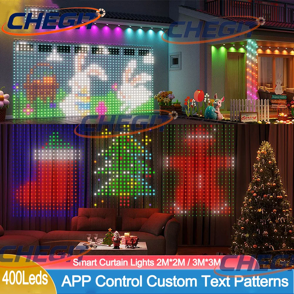 400 المصابيح أضواء الستار الذكية بلوتوث App التحكم DIY LED سلسلة RGB الجنية أضواء الموسيقى تغيير العرض لنافذة غرفة نوم