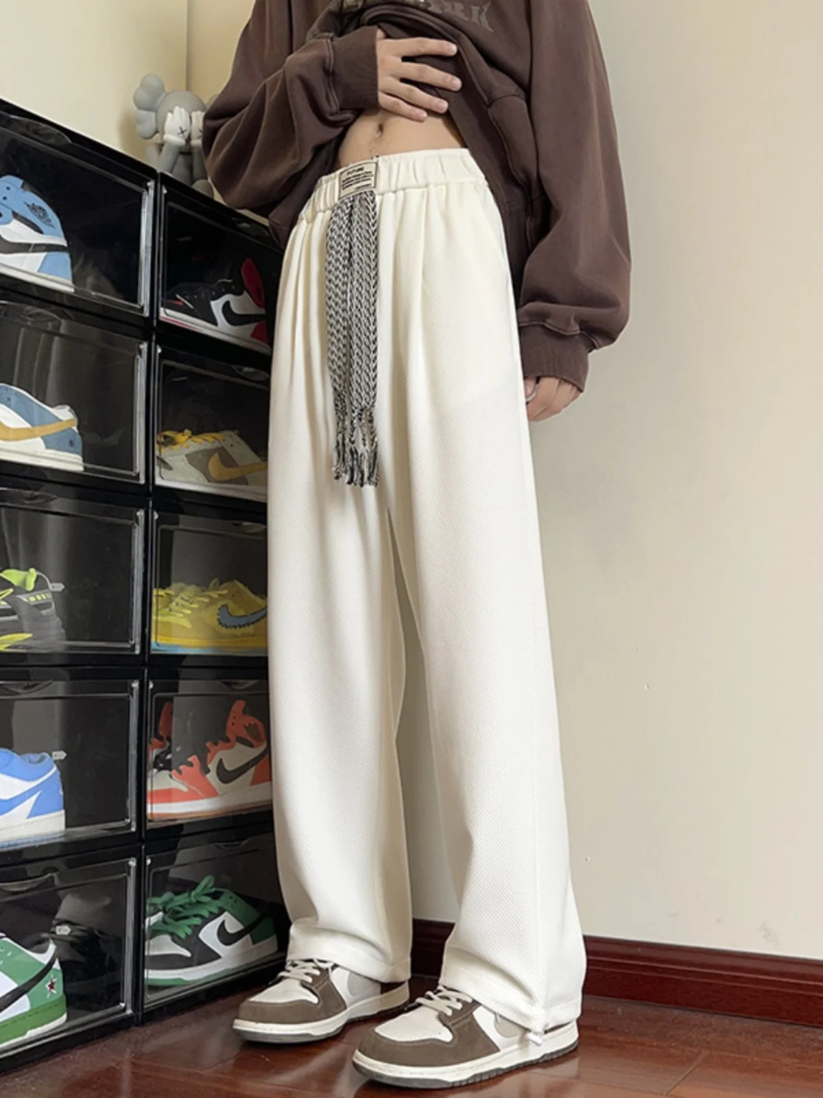 

Oversize Straight Leg Men's Casual Pants Spring Autumn Loose BF Lazy Sle Drapey Wide Leg American High-End Feeling Sweatpants