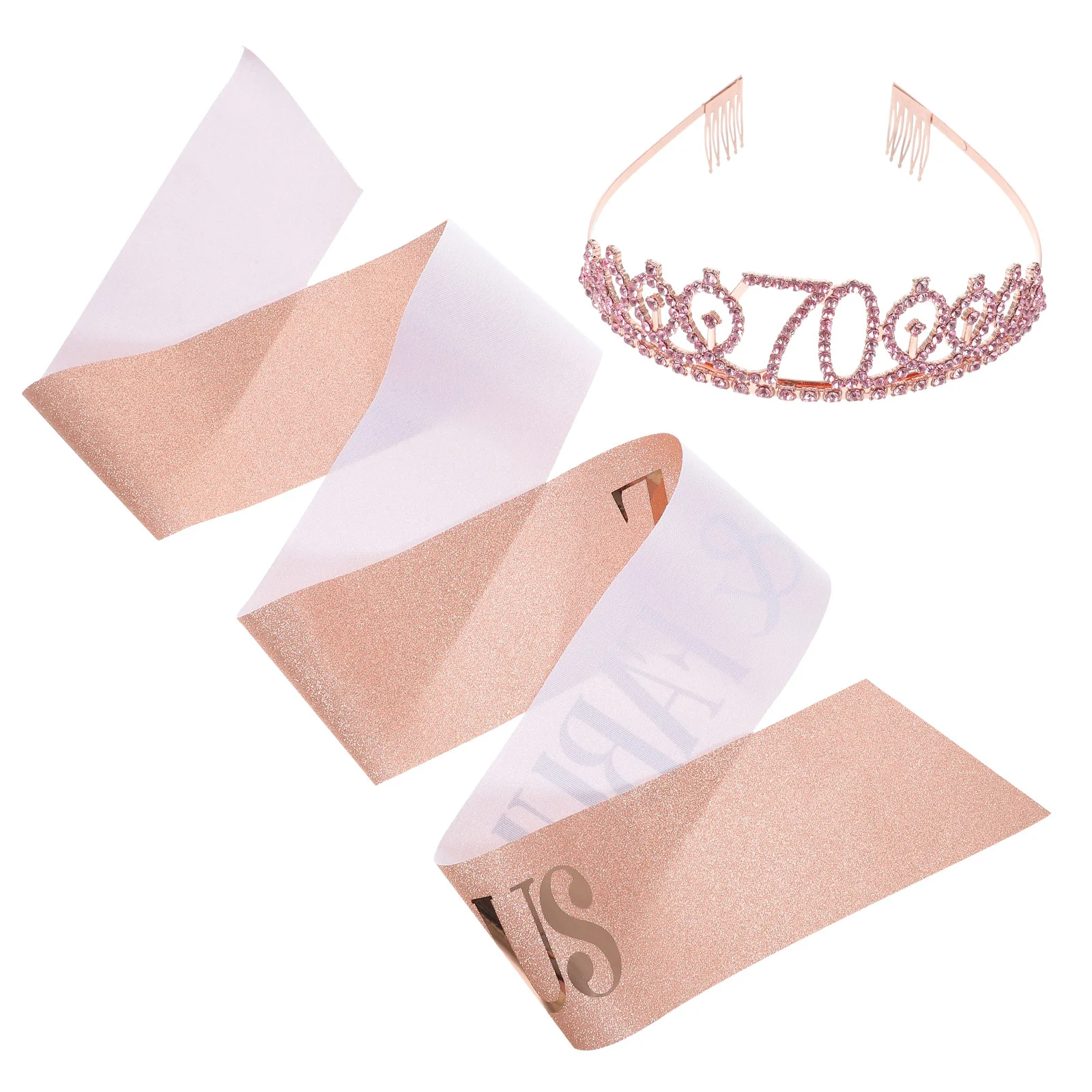 70-Year-Old Shoulder Strap Crown Birthday Women Decor Gift Decorations Tiara Sash Gold Dust Stretch 70th Gifts for Man