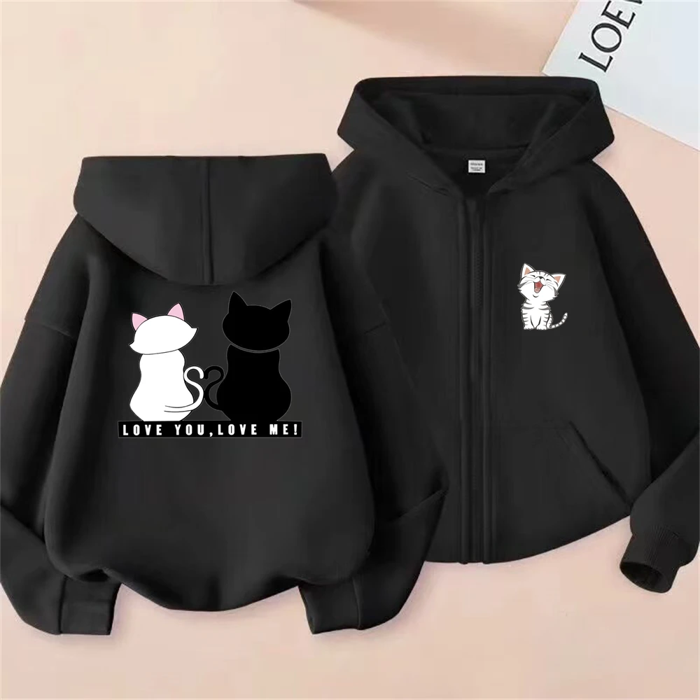

Love you love me Cute cat Children Zipper style Hoodies Tops Boys Coat Girls Age 3-12 Leisure Kids autumn Sweatshirts