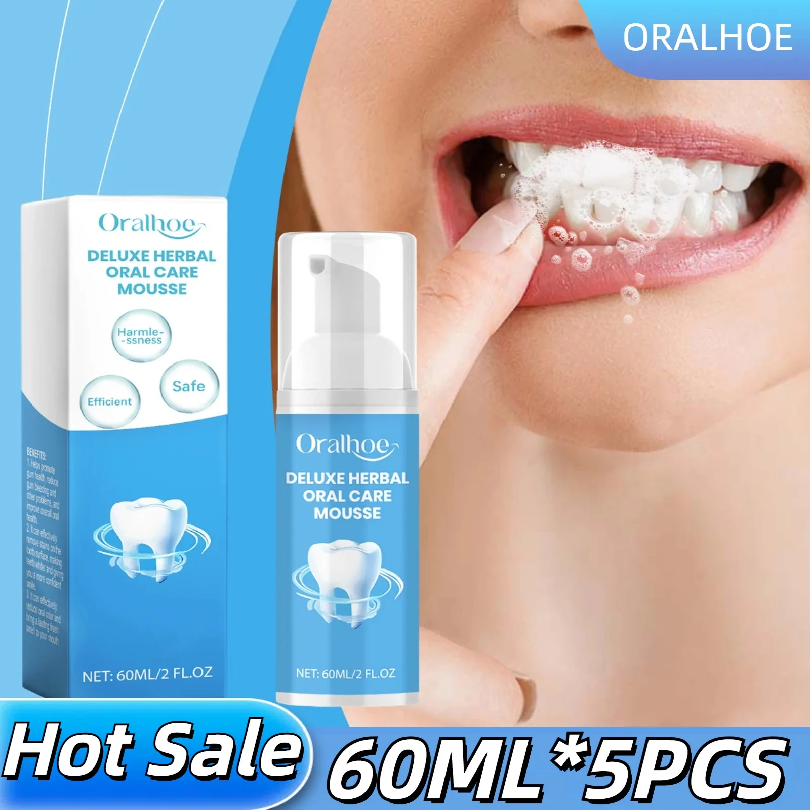 5pcs Teeth Cleaning Mousse Removes Smoke Stains Removes Yellow Breath Effectively Improves Tooth Color Oral Care 60ml