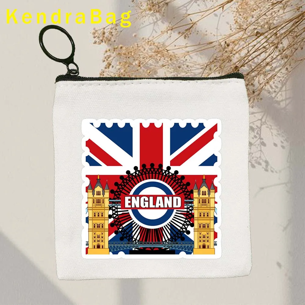 London England Flag Map United Kingdom Bus Big Ben Bridge Phone Booth Key Coin Purse Canvas Bags Pouch Cotton Cute Wallet Gifts