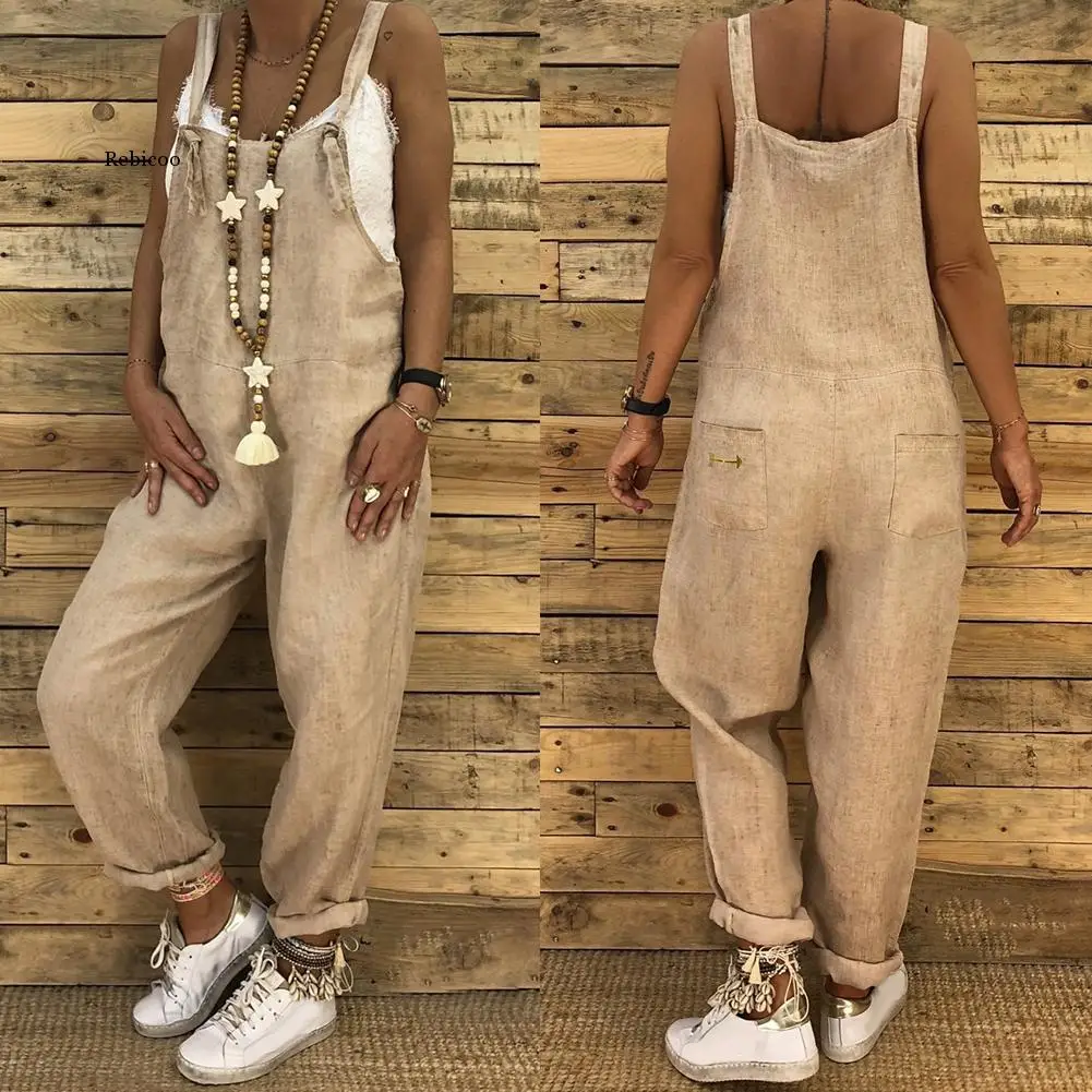 Vrouwen Casual Effen Kleur Mouwloze Verstelbare Bandjes Losse Jumpsuit Bib Overall Geschikt Voor School Werk Datum